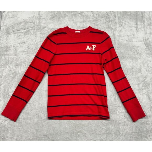ABERCROMBIE FITCH AF MUSCLE RAISED LOGO STRIPPED RED SWEATER MEDIUM MENS SWEATER - Picture 1 of 8